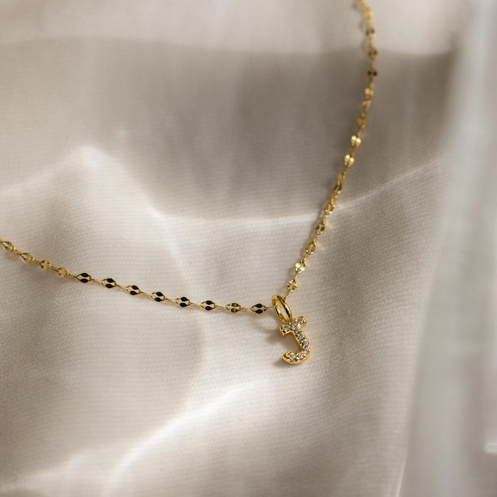 Dainty Pave Letter Necklace Silver 18K Gold Plated