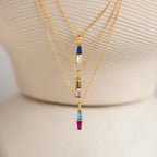 Toi et Moi Tapered  Baguette Birthstone Necklace Silver 18K Gold Plated