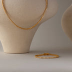Diamond Bezel Tennis Necklace & Bracelet Set Silver 18K Gold Plated