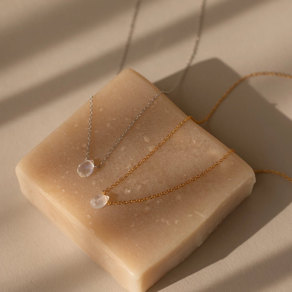 Teardrop Moonstone Necklace Silver 18K Gold Plated