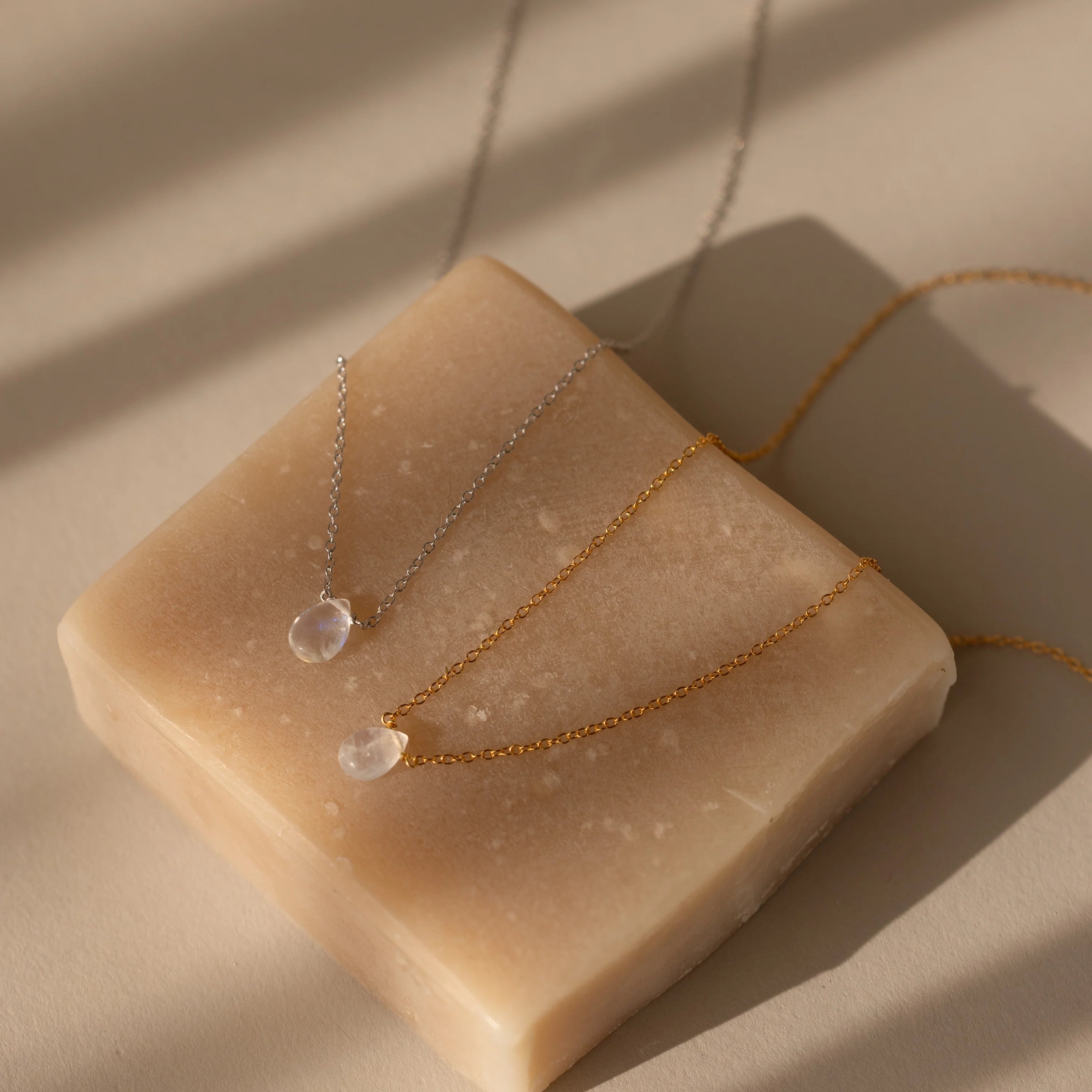 Teardrop Moonstone Necklace Silver 18K Gold Plated