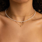 Pearl & Diamond Duo Necklace Silver 18K Gold Plated