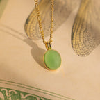 Jade Oval Pendant Necklace Silver 18K Gold Plated