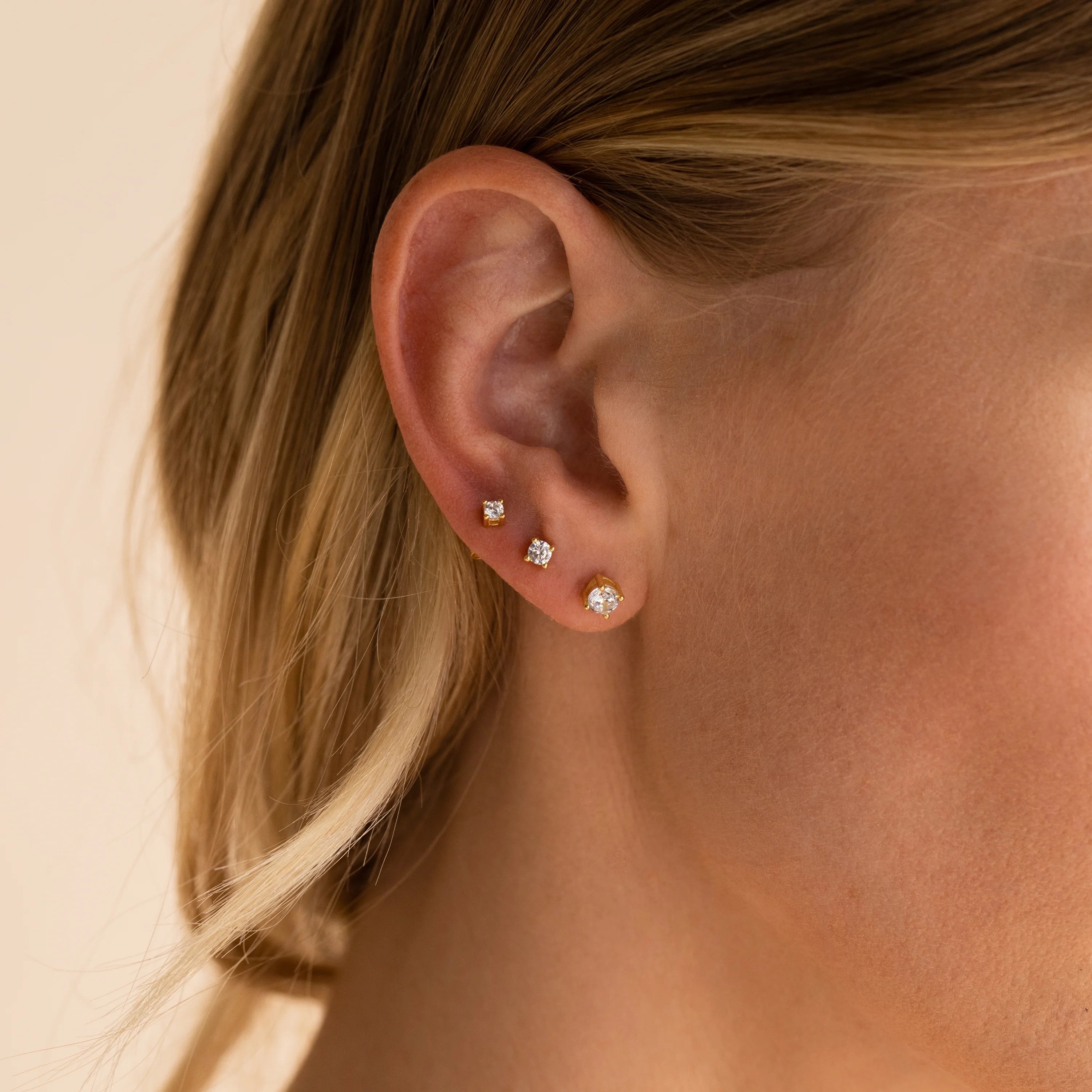 Booker Diamond Studs Set Silver 18K Gold Plated