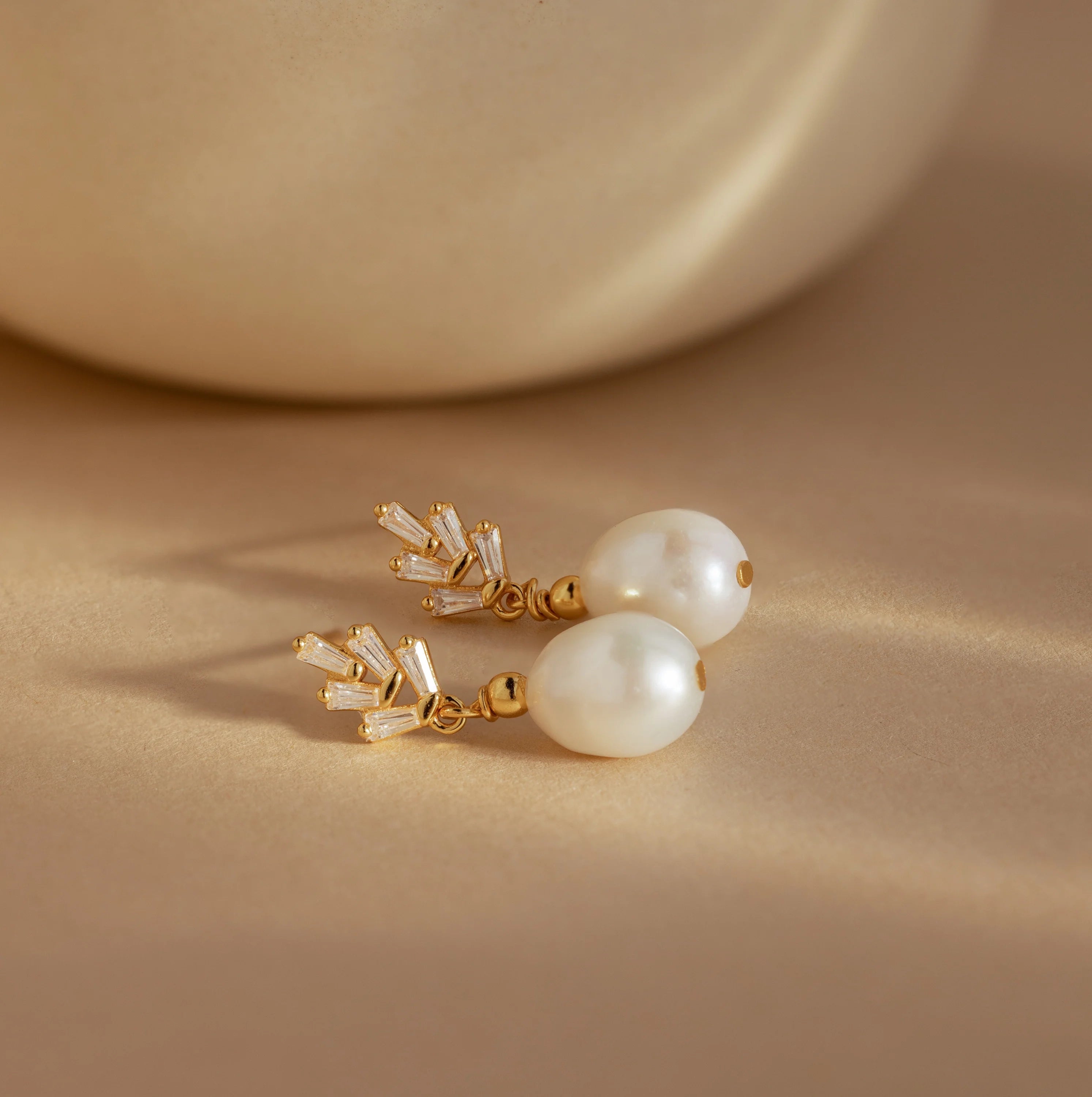 Pearl Diamond Drop Earrings Silver 18K Gold Plated