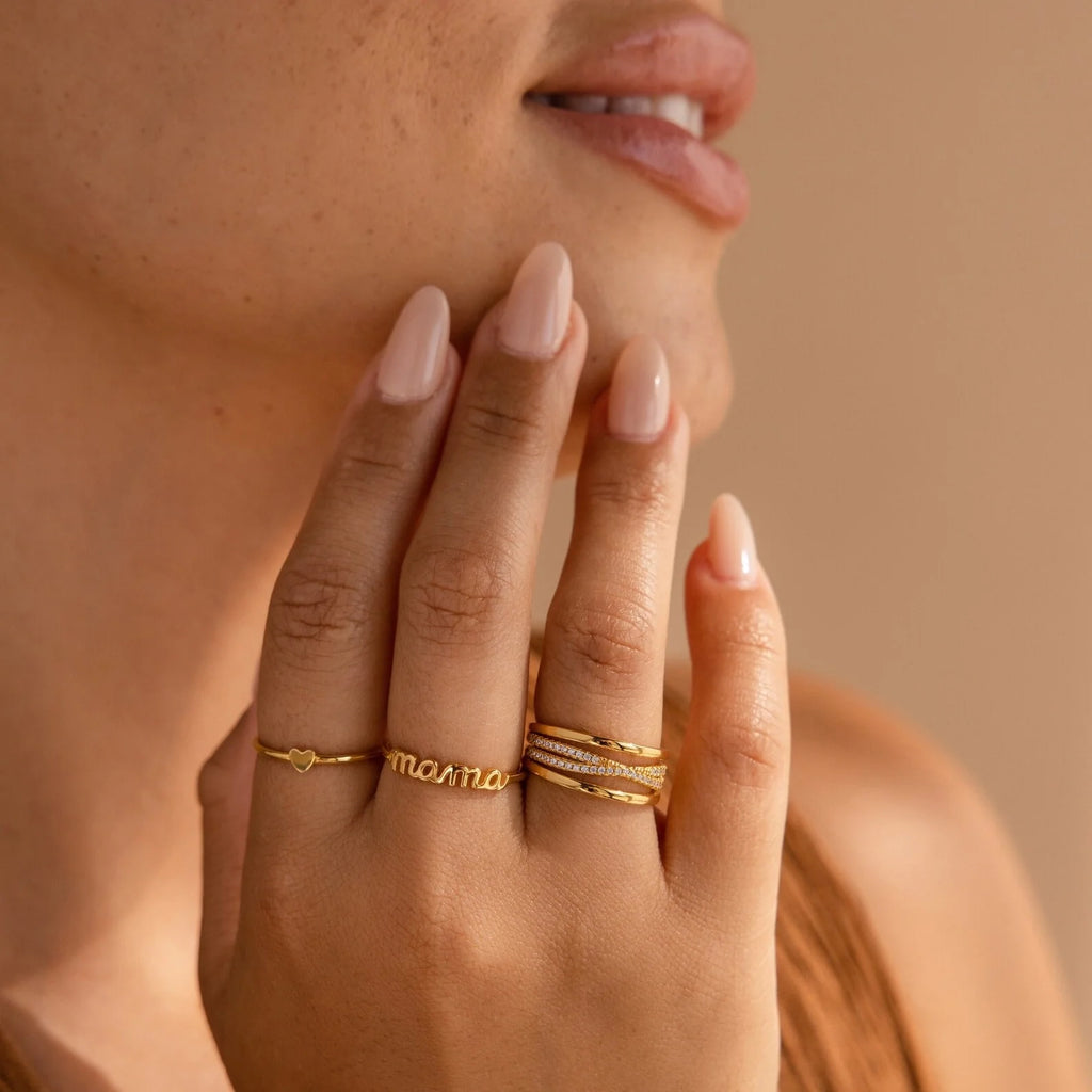 Dainty Mama Ring Silver 18K Gold Plated