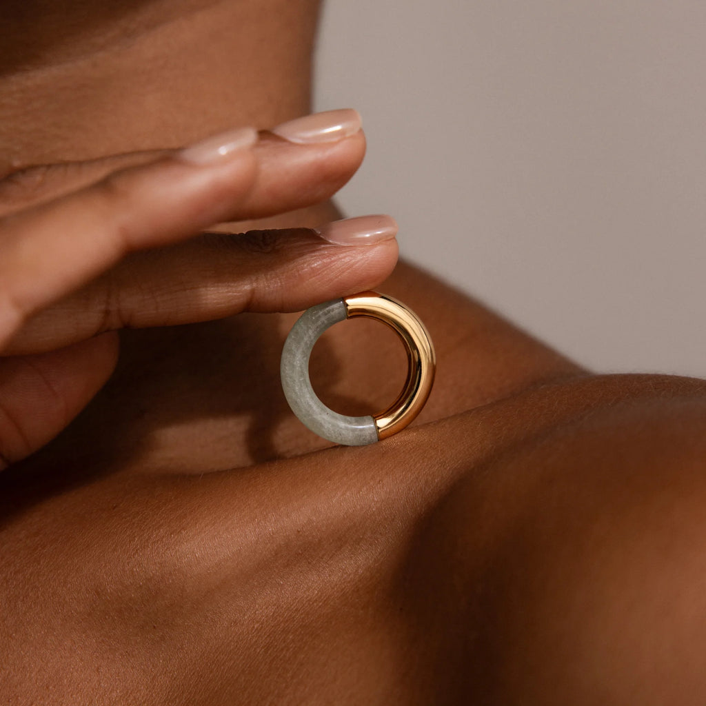 Half Jade Ring Silver 18K Gold Plated