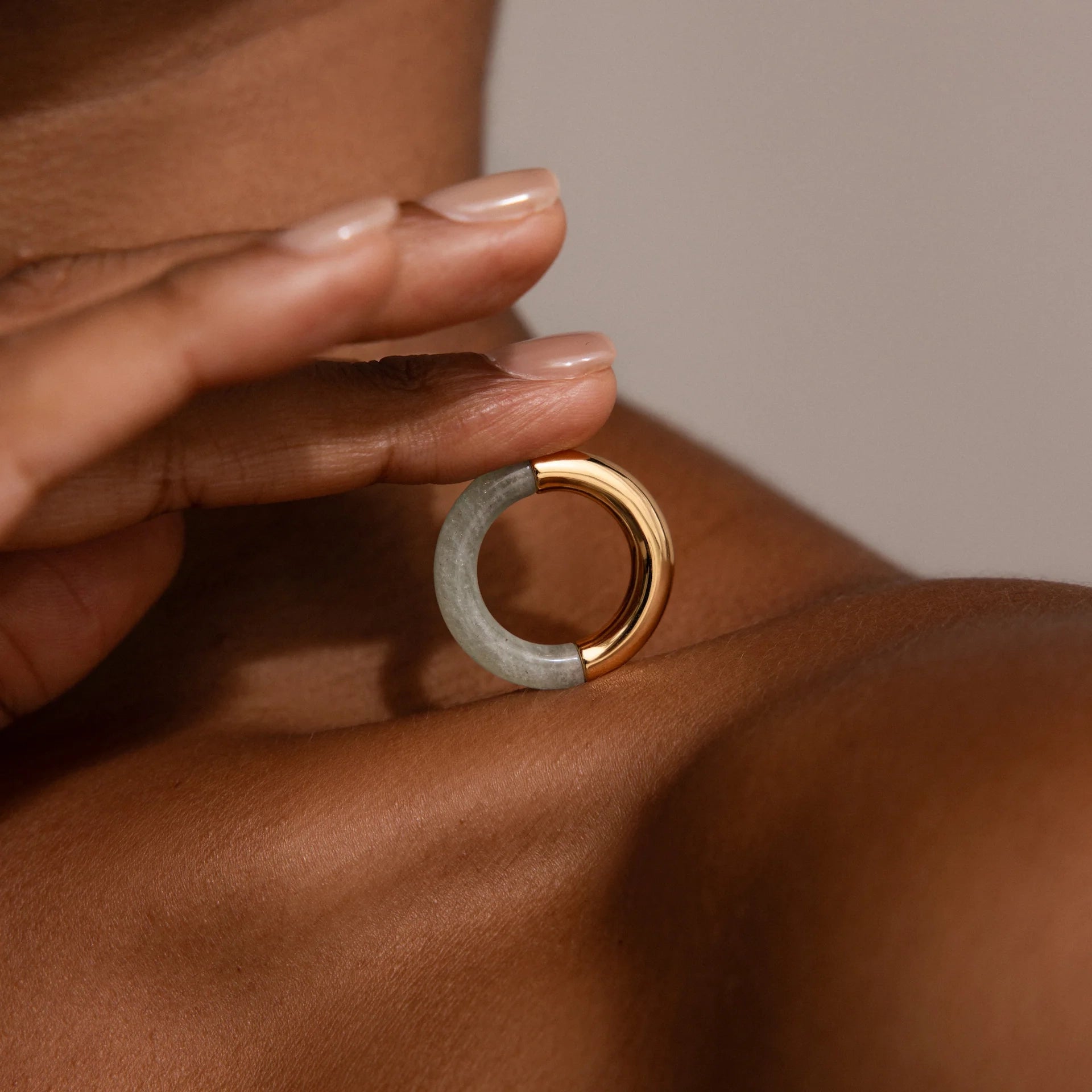 Half Jade Ring Silver 18K Gold Plated