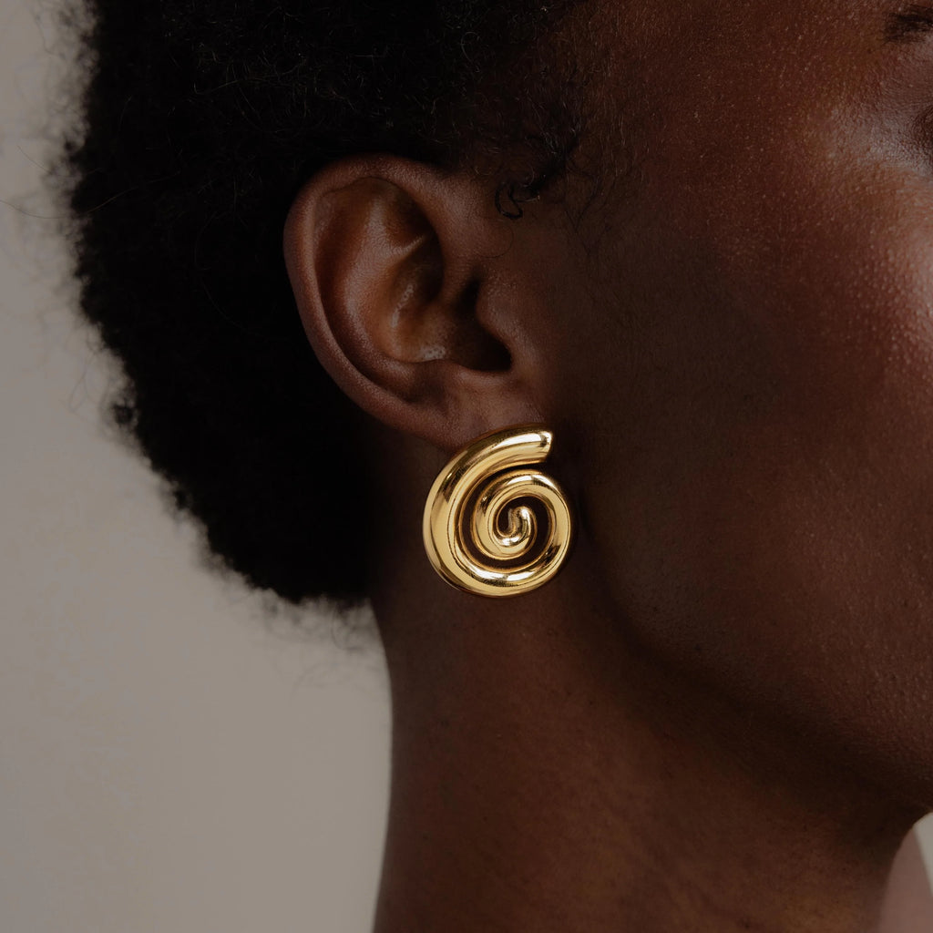 Bold Spiral Stud Earrings Silver 18K Gold Plated
