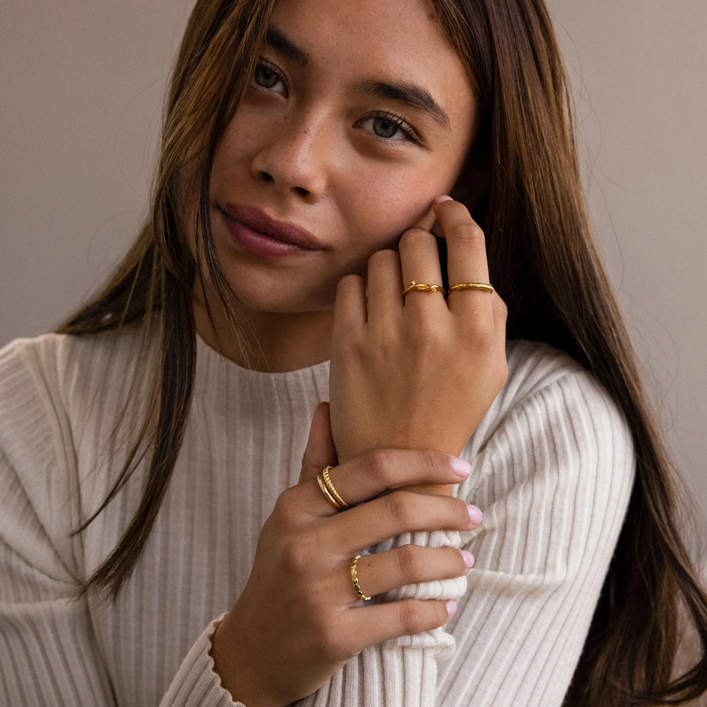 Dainty Beads Code Ring Silver 18K Gold Plated