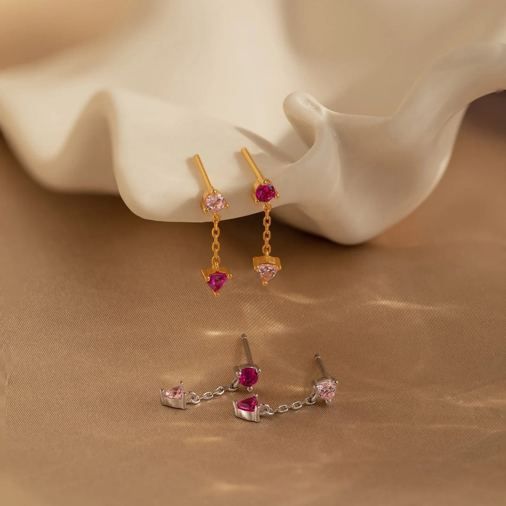 Mixed Pink Drop Earrings Silver 18K Gold Plated