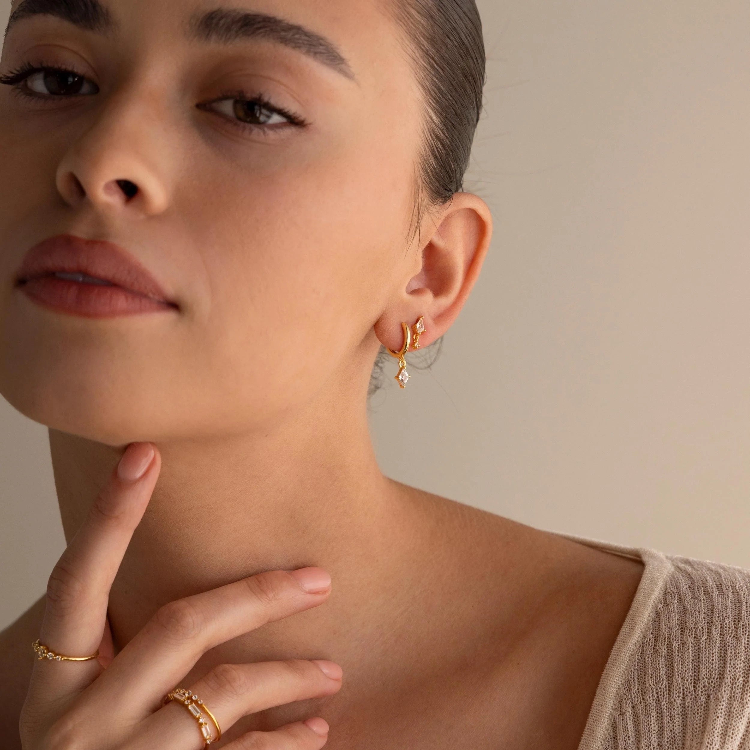 Diamond Kite Drop Earrings Silver 18K Gold Plated