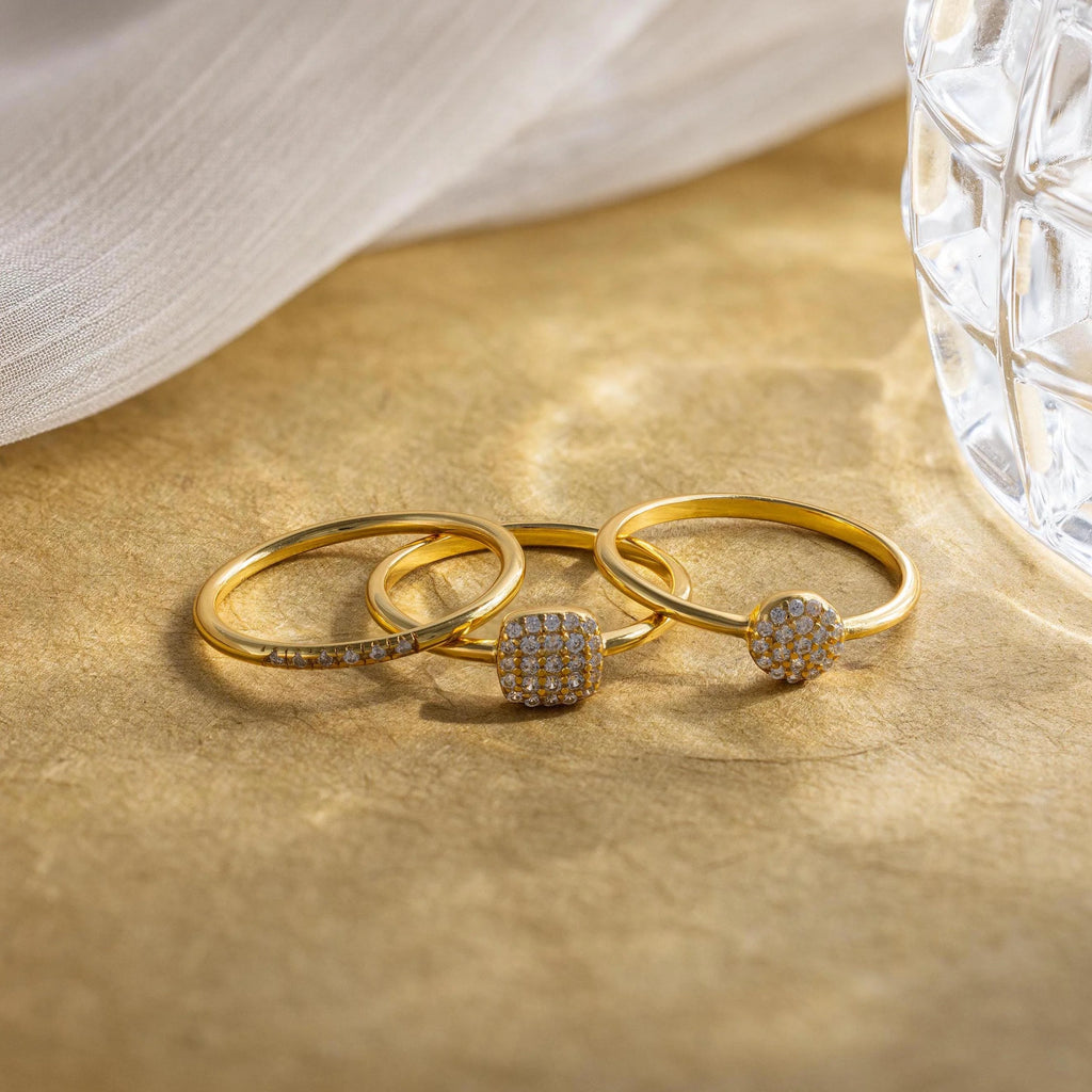Classic Pave Ring Set Silver 18K Gold Plated