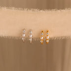 Pearl Diamond Huggies Silver 18K Gold Plated