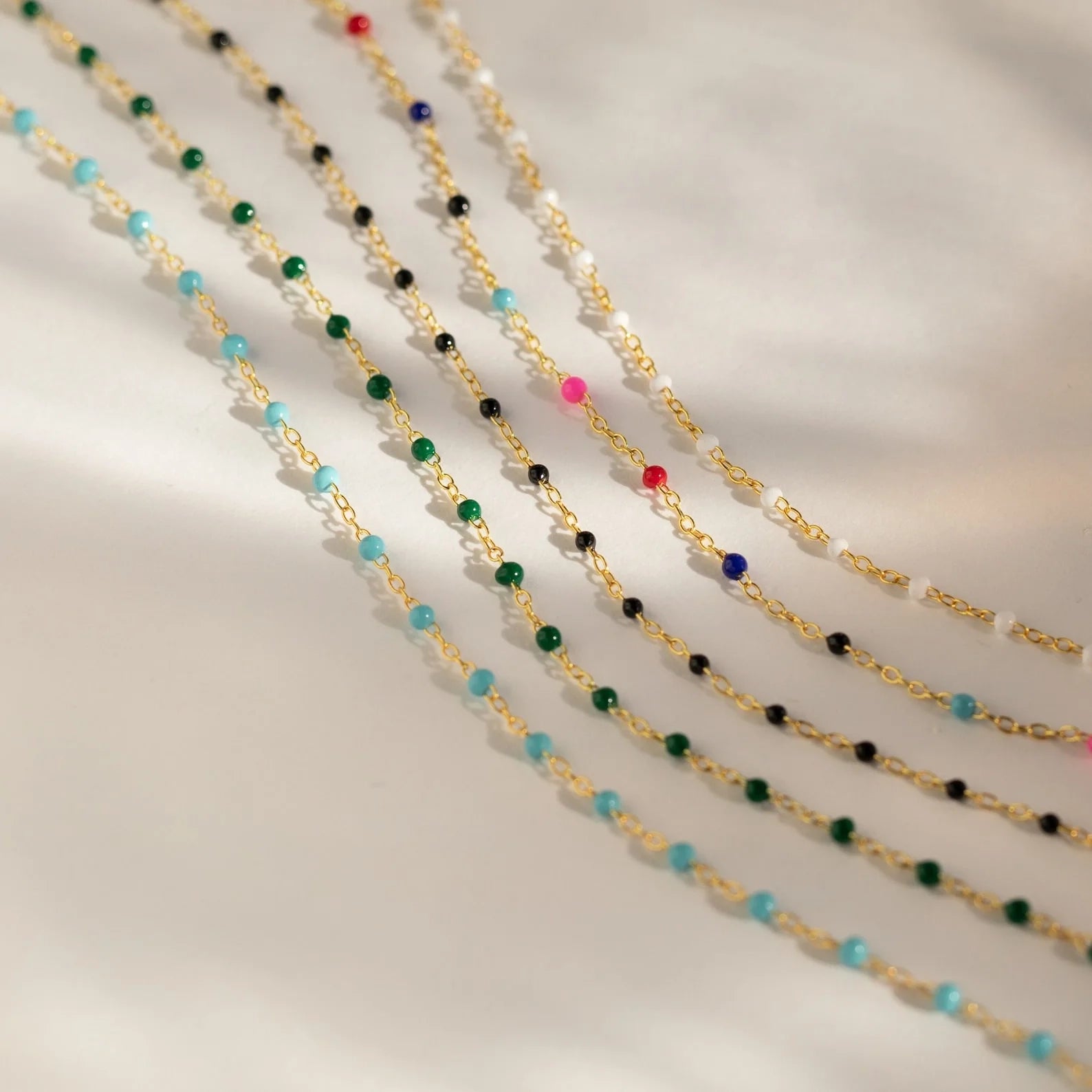 Beaded Station Necklaces Silver 18K Gold Plated