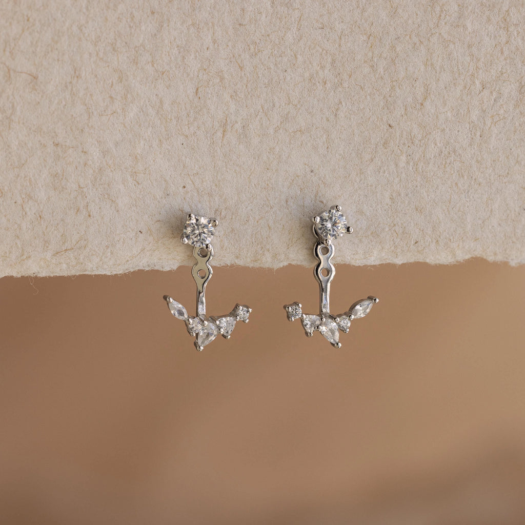 Diamond Cluster Ear Jackets  Silver 18K Gold Plated
