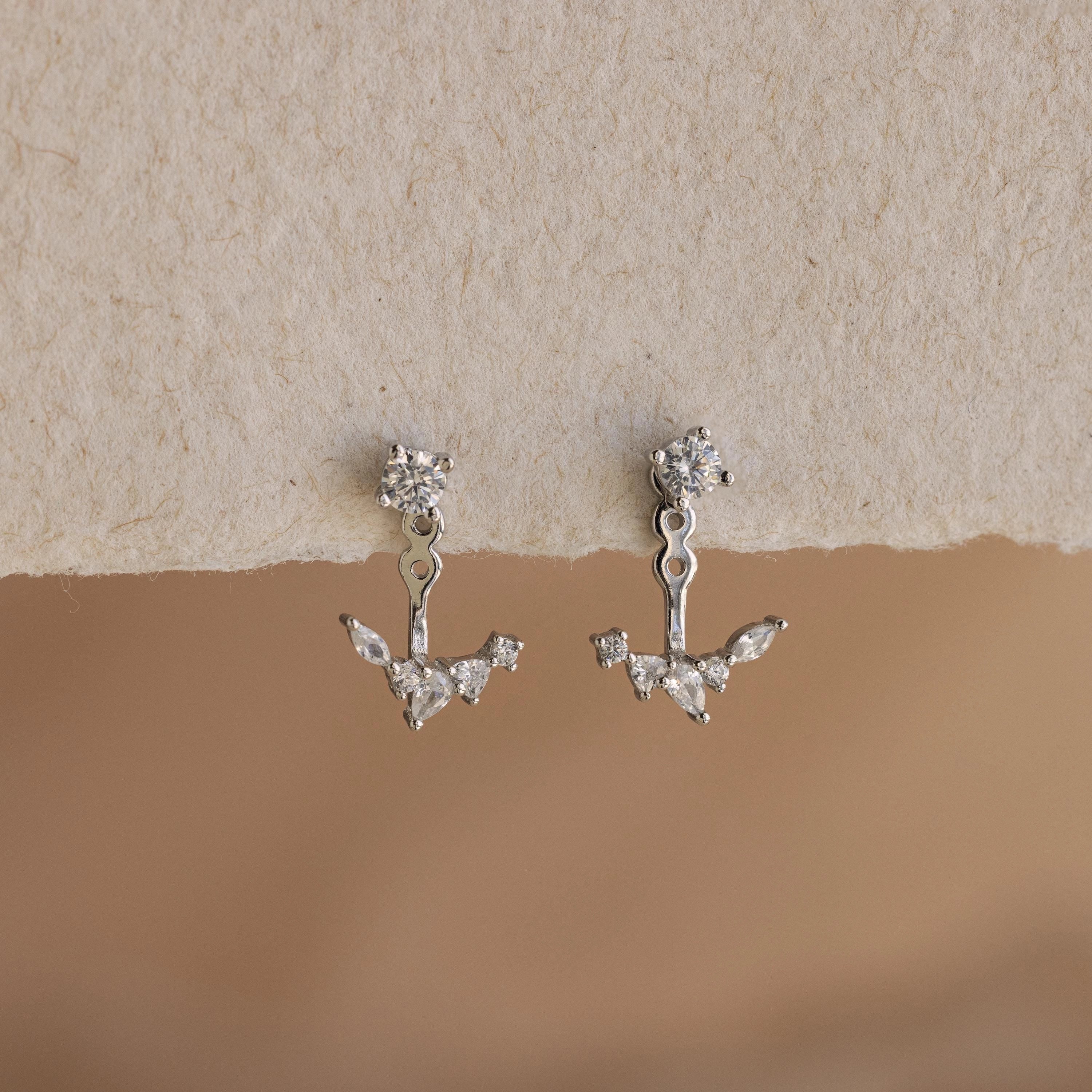 Diamond Cluster Ear Jackets  Silver 18K Gold Plated