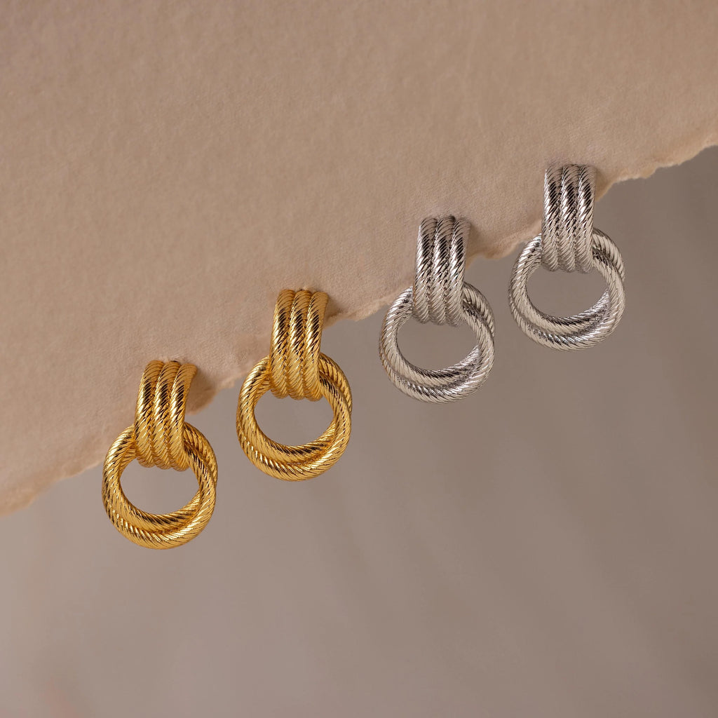 Twisted Knot Hoop Earrings Silver 18K Gold Plated