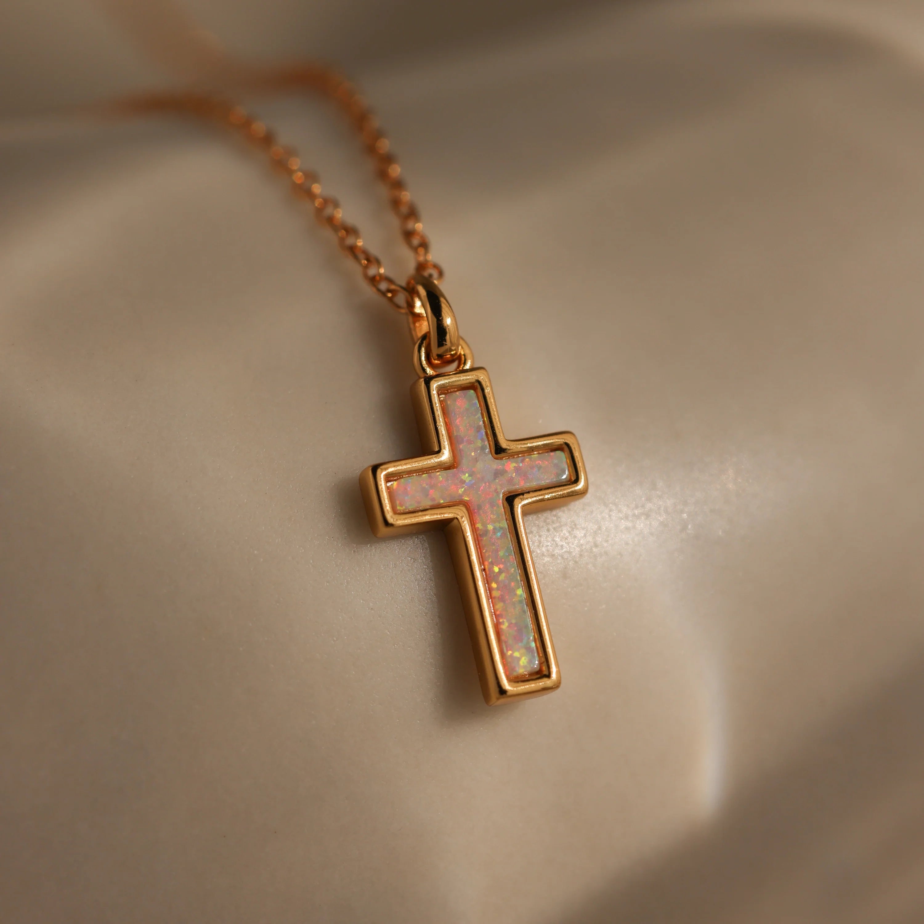 Opal Cross Necklace Silver 18K Gold Plated