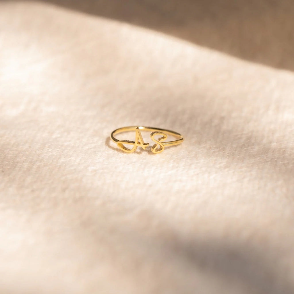 Hallie Duo Initial Ring Silver 18K Gold Plated