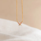 Diamond Pink Opal Butterfly Necklace Silver 18K Gold Plated