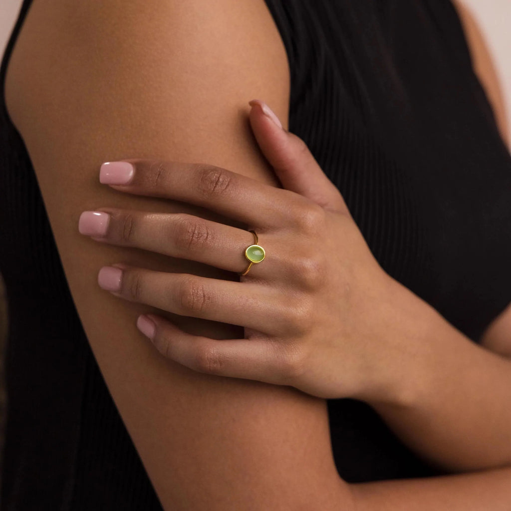 Jade Oval Ring Silver 18K Gold Plated