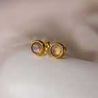 Moonstone Bezel Studs Silver 18K Gold Plated