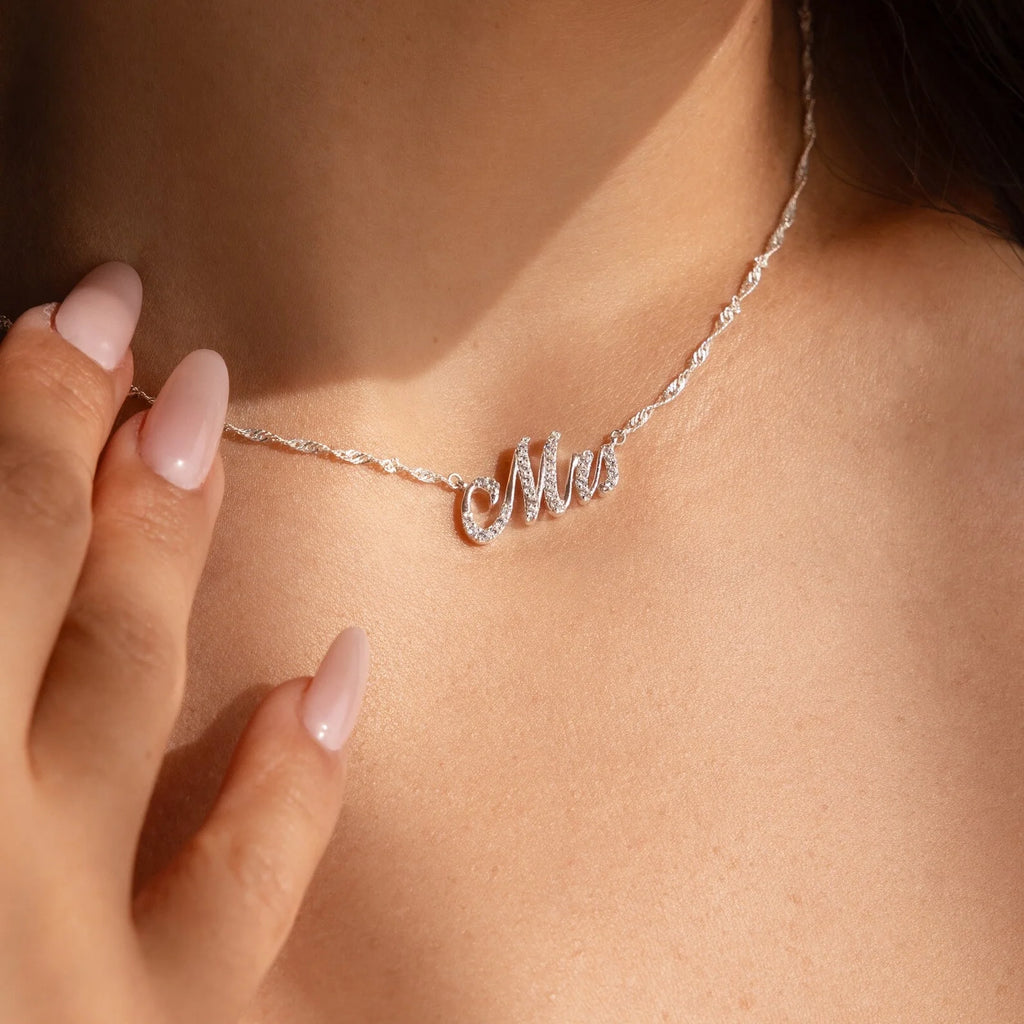 Elegant Pave Name Necklace Silver 18K Gold Plated