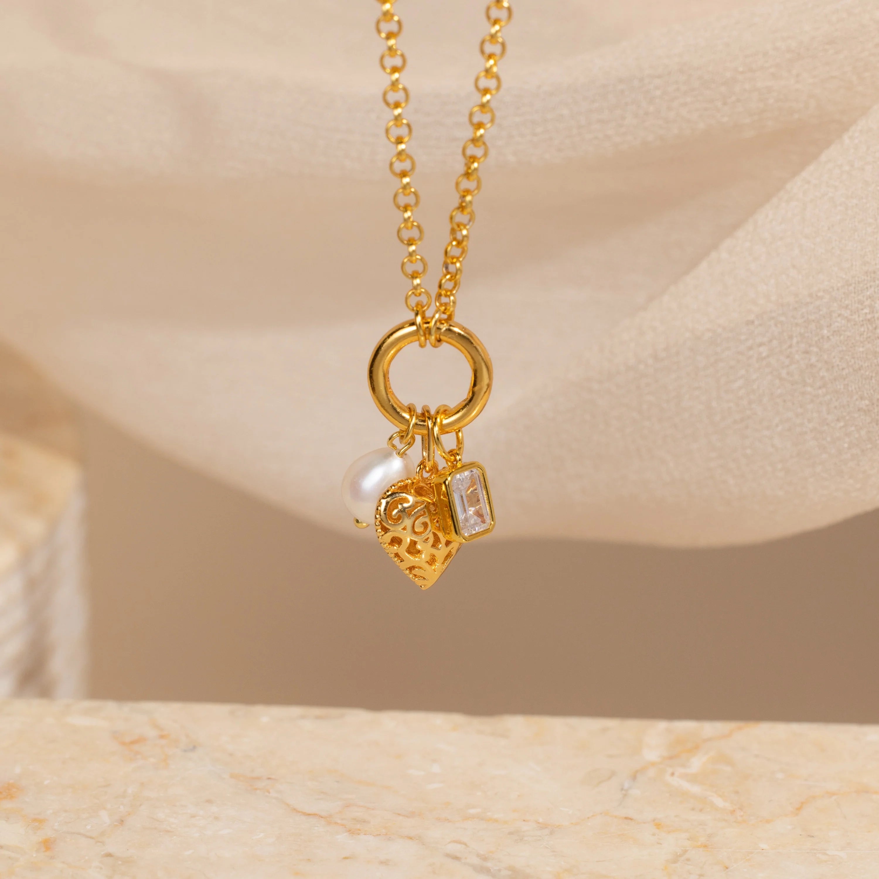 Rolo Circle Charm Necklace Silver 18K Gold Plated