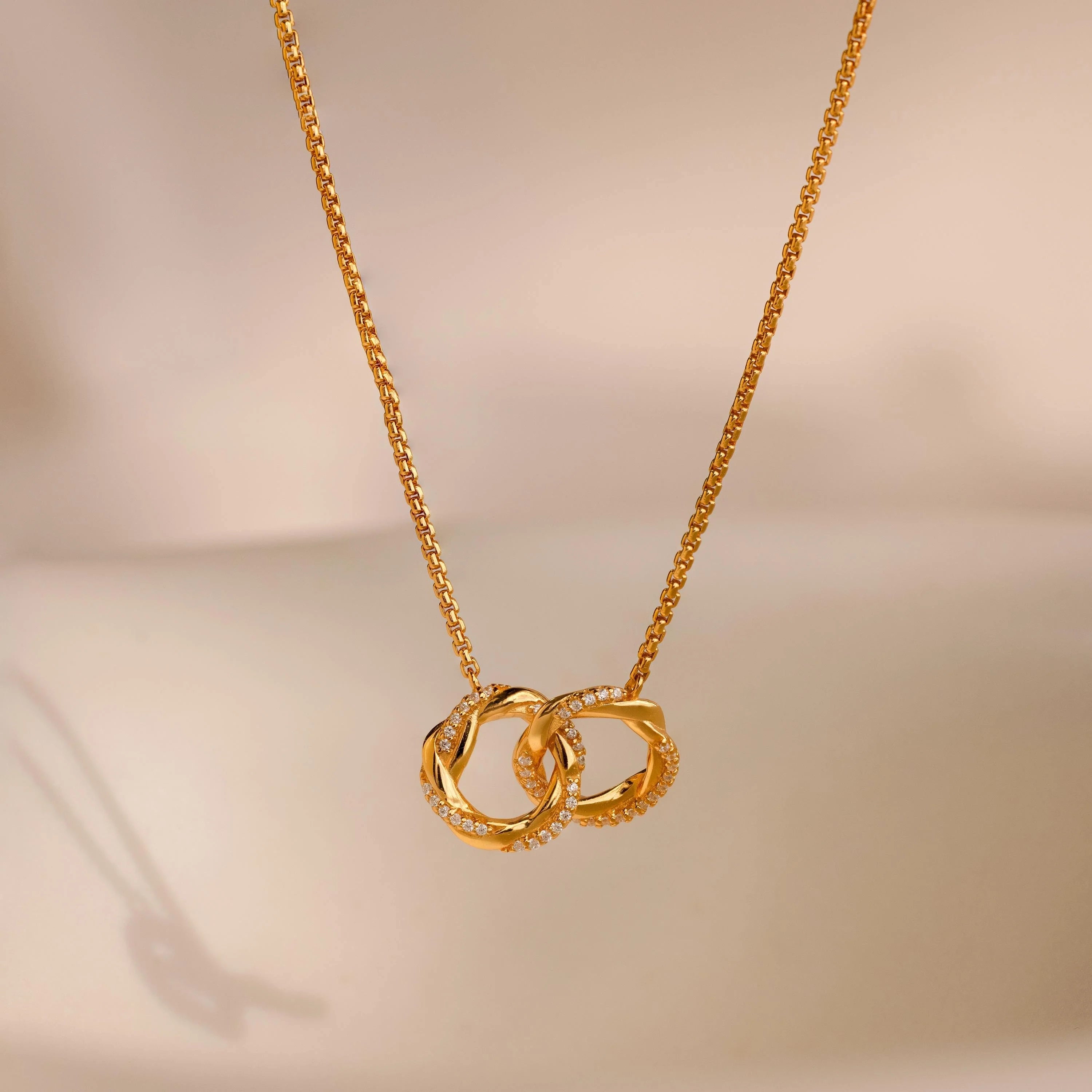 Interlocking Pave Charm Necklace  Silver 18K Gold Plated