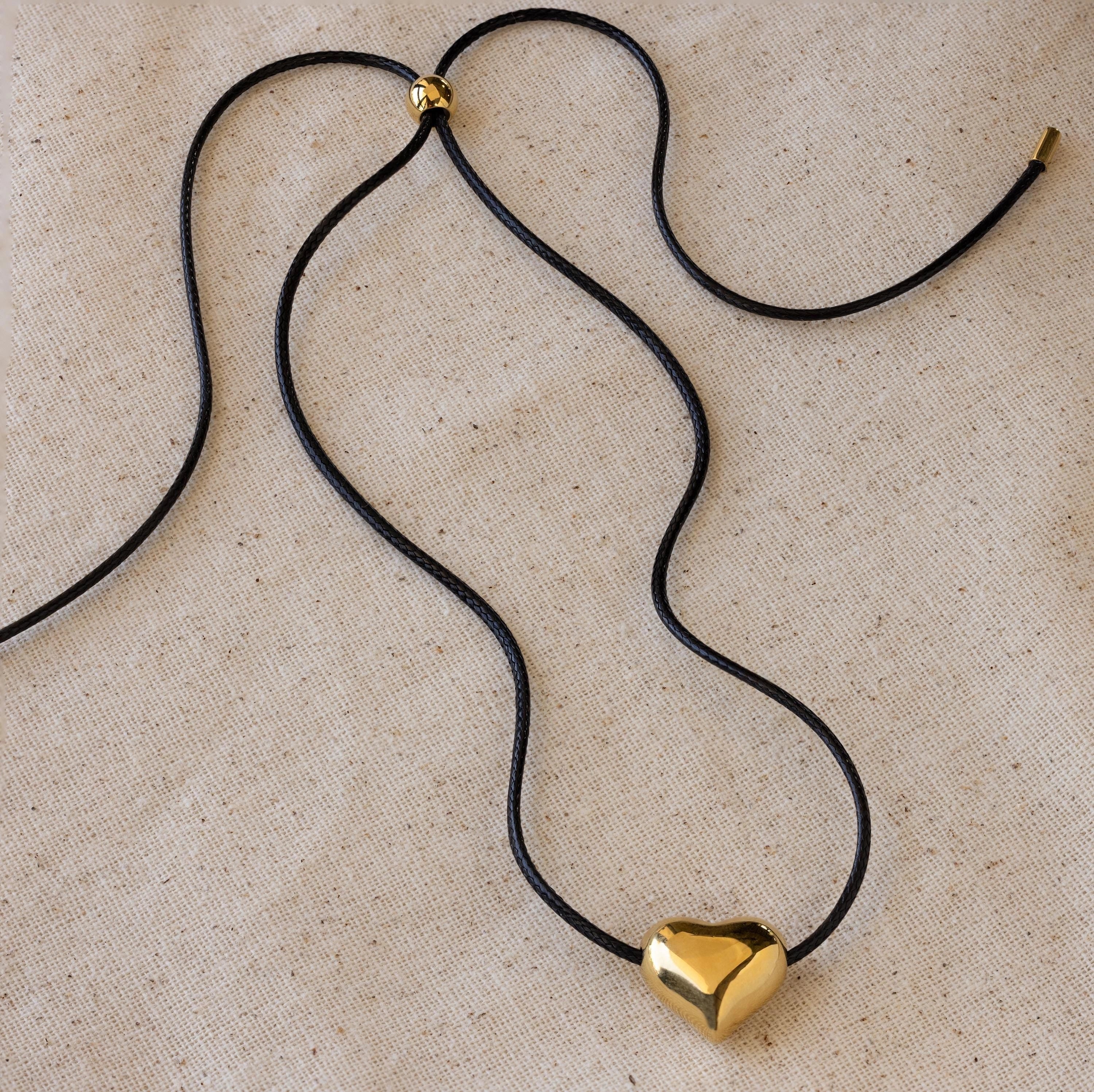 Chunky Puff Heart Necklace Silver 18K Gold Plated