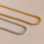 Diamonds 3 Prong Tennis Necklace Silver 18K Gold Plated