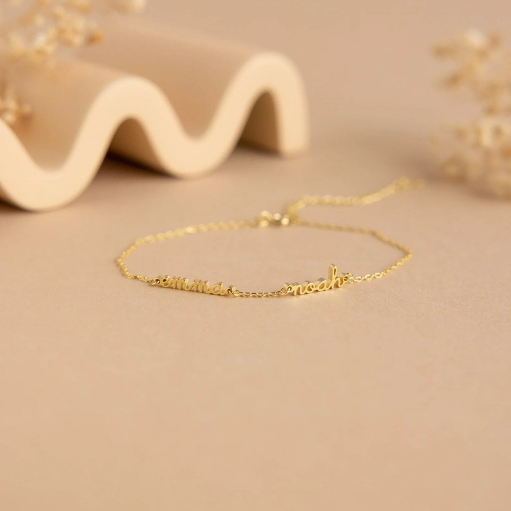 Tiny Multiple Name Bracelet Silver 18K Gold Plated