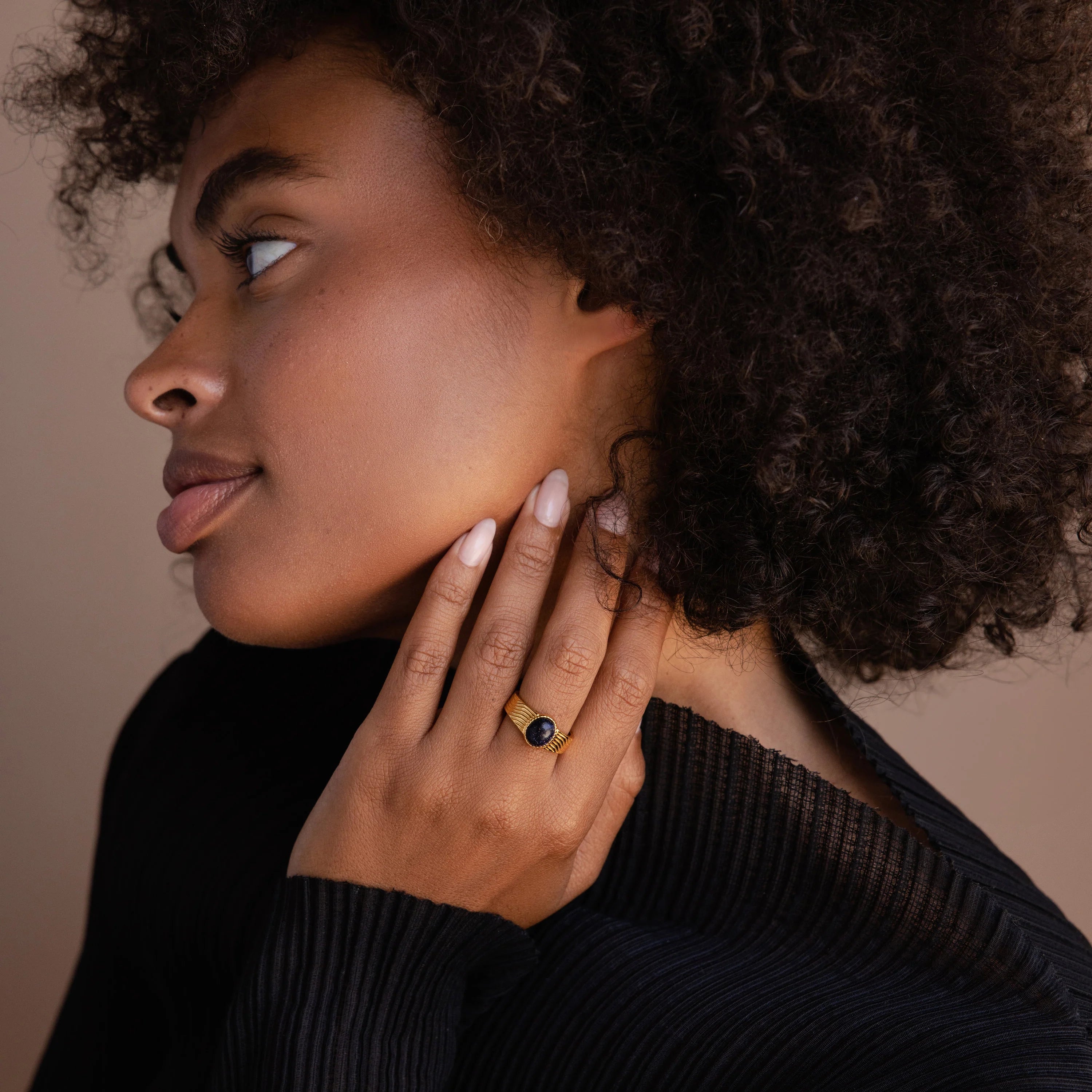 Celestial Black Signet Ring Silver 18K Gold Plated