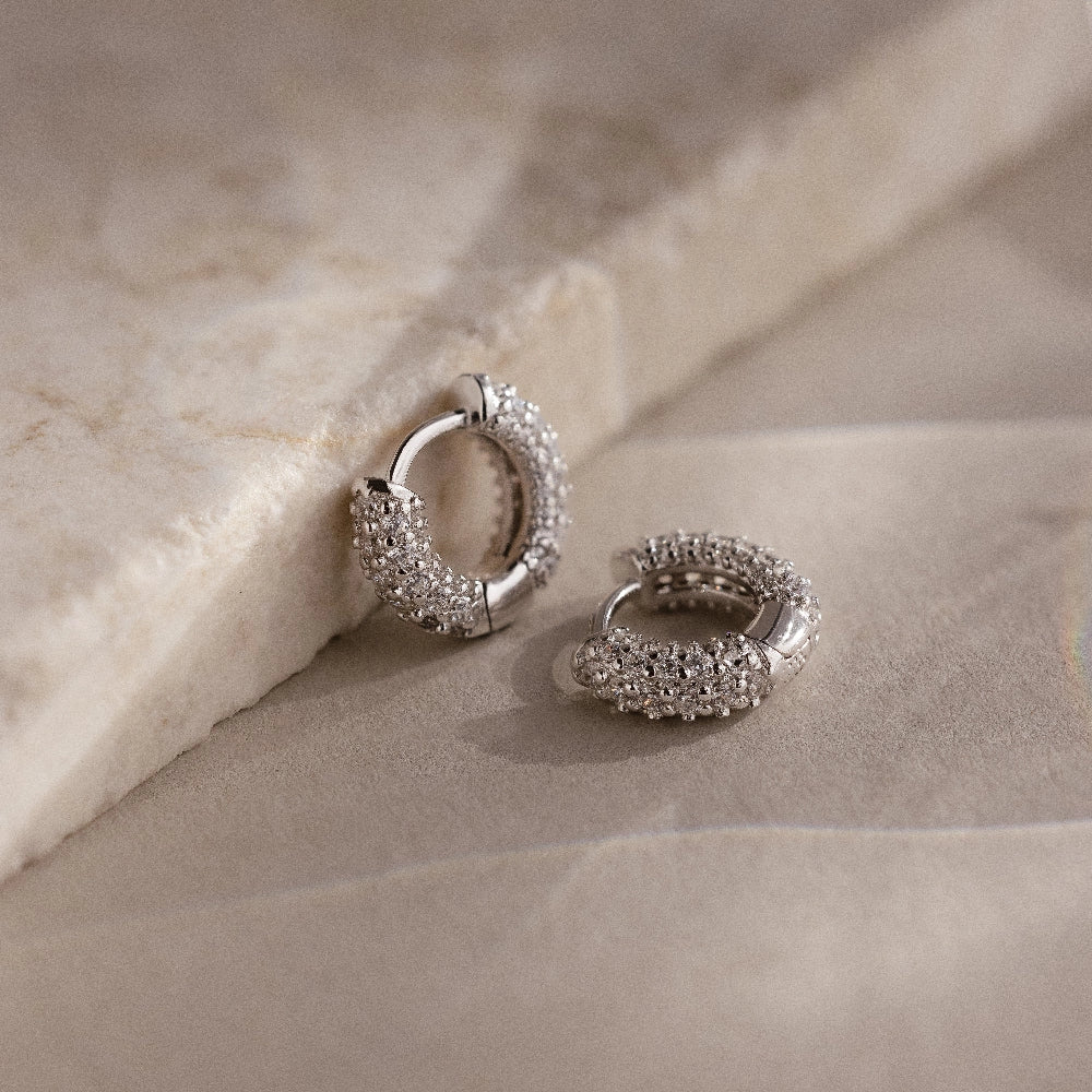 Diamond Kira Pave Huggies Silver 18K Gold Plated