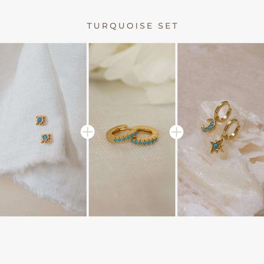Boho Turquoise Earring Set Silver 18K Gold Plated