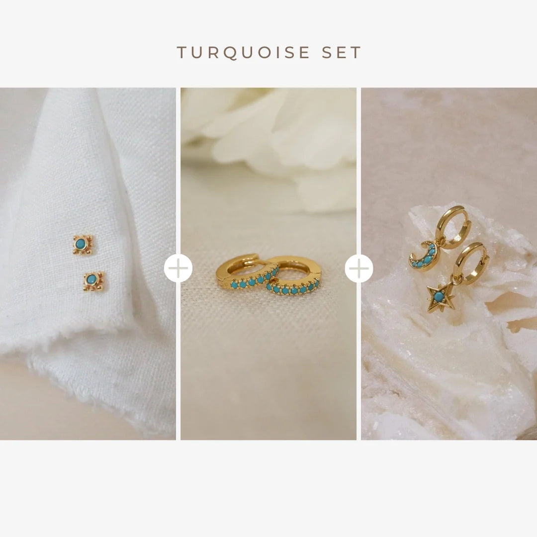 Boho Turquoise Earring Set Silver 18K Gold Plated