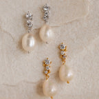 Diamond Pearl Drop Earrings Silver 18K Gold Plated