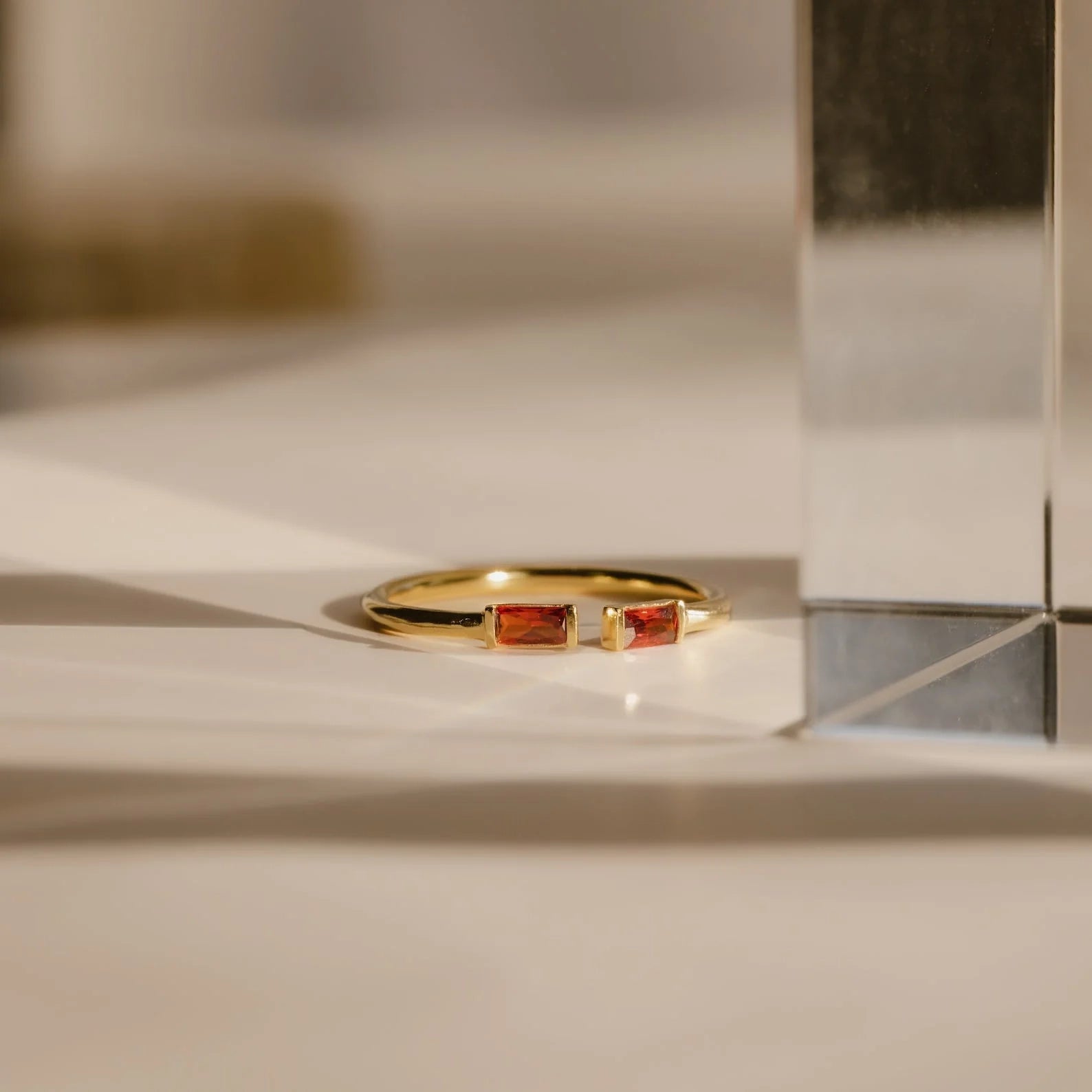 Duo Baguette Birthstone Ring Silver 18K Gold Plated