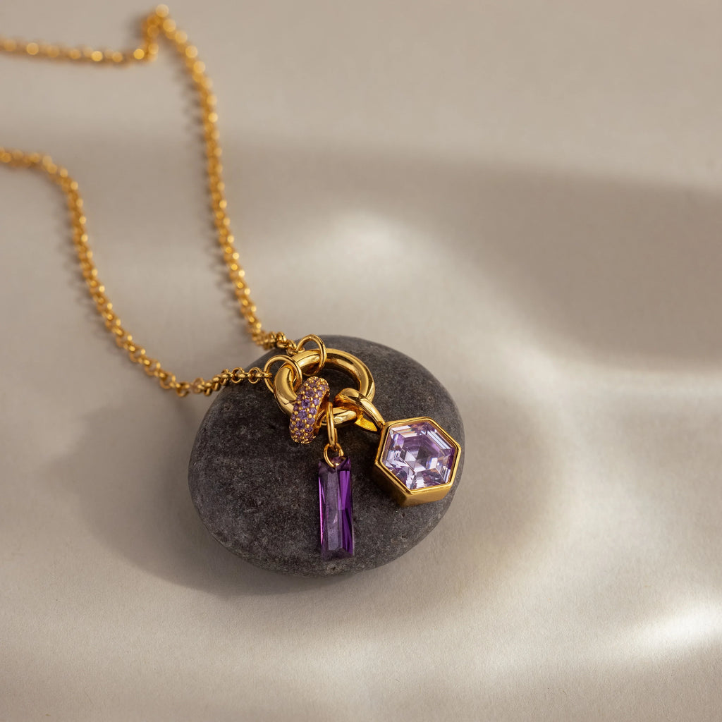 Pave Birthstone Charm Spacer Silver 18K Gold Plated