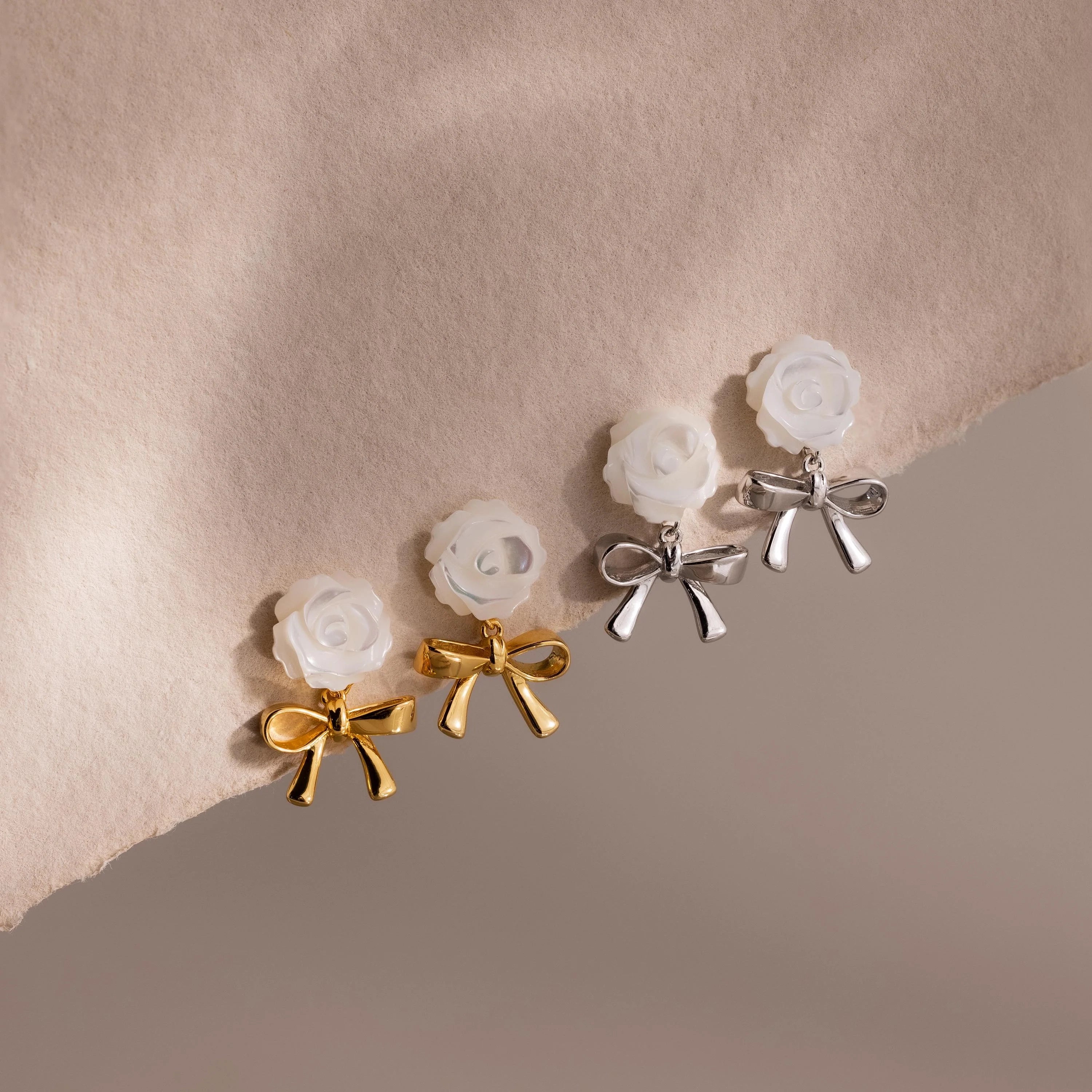 Rose Ribbon Studs Silver 18K Gold Plated