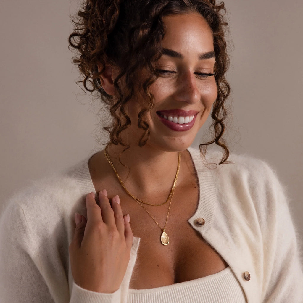 Organic Fingerprint Teardrop Necklace Silver 18K Gold Plated