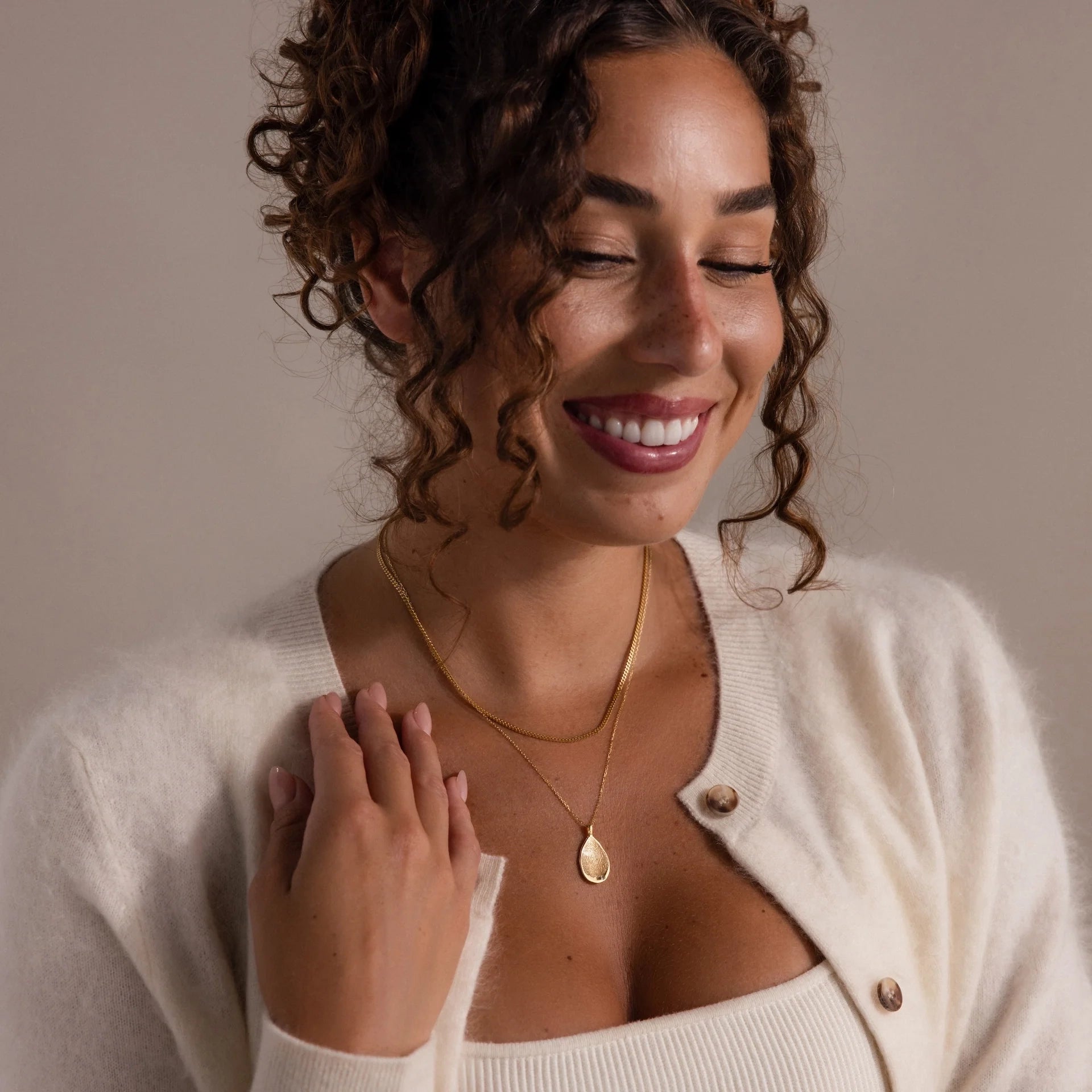 Organic Fingerprint Teardrop Necklace Silver 18K Gold Plated