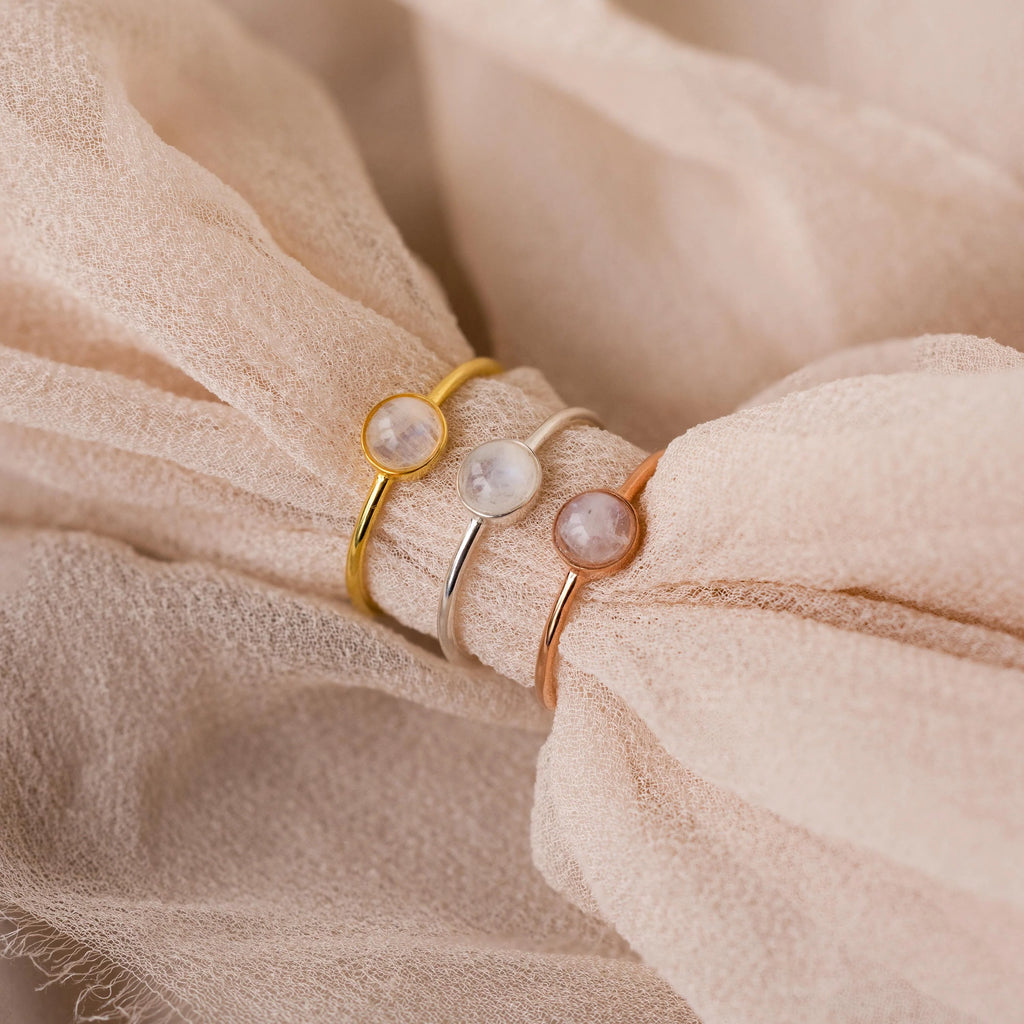 Dainty Round Moonstone Ring Silver 18K Gold Plated