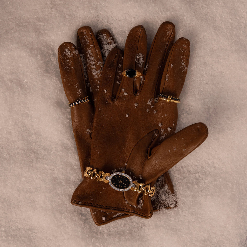 Diamond Pave Onyx Timepiece Silver 18K Gold Plated