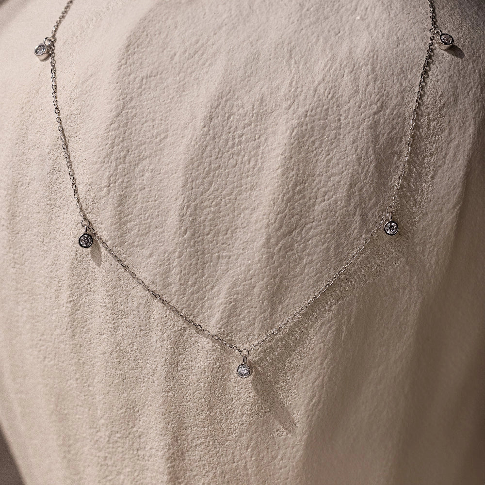Diamond Station Necklace Silver 18K Gold Plated