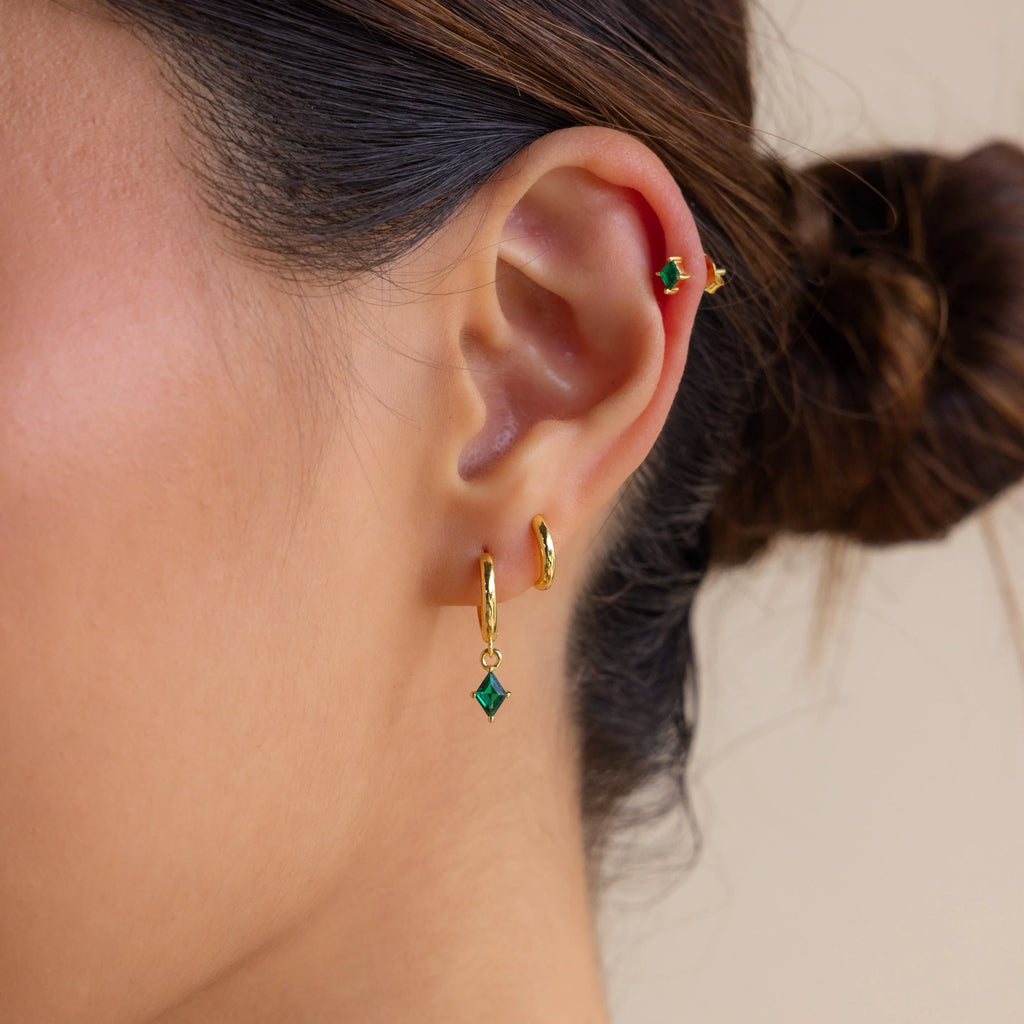 Emerald Earrings Set Silver 18K Gold Plated