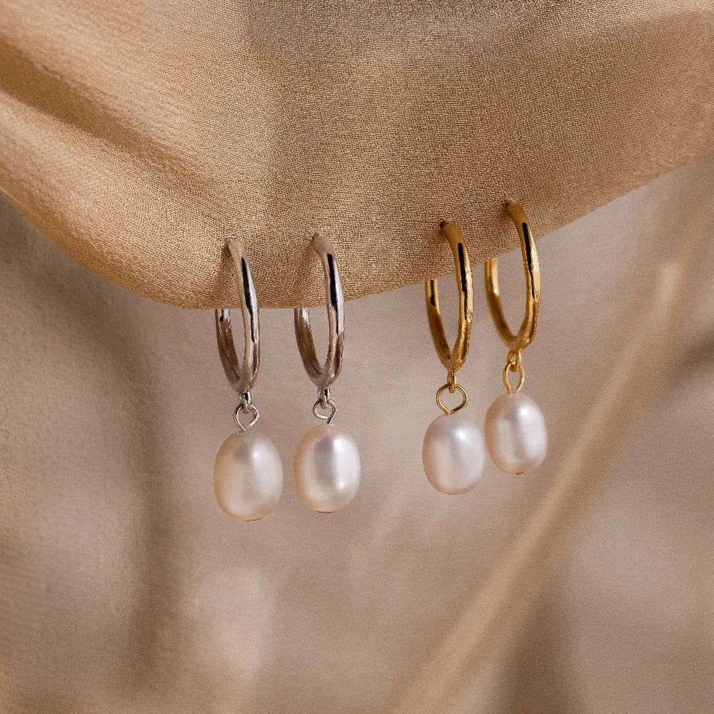 Margot Pearl Hoops Silver 18K Gold Plated