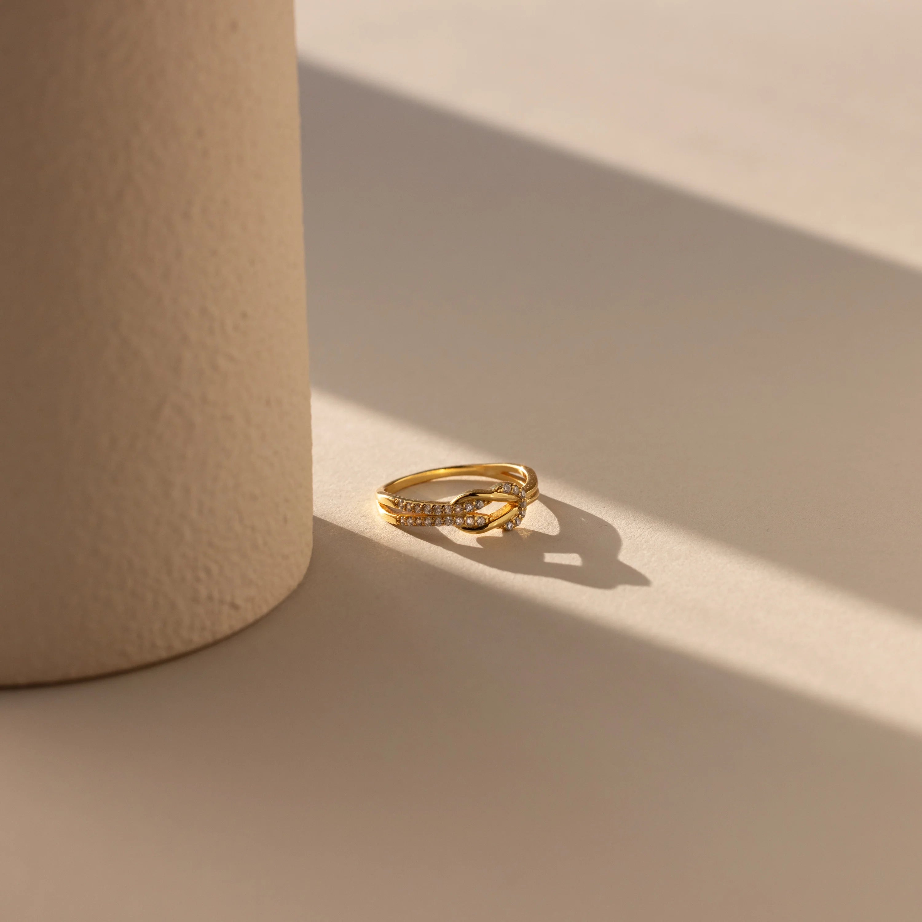 Pave Double Knot Ring Silver 18K Gold Plated
