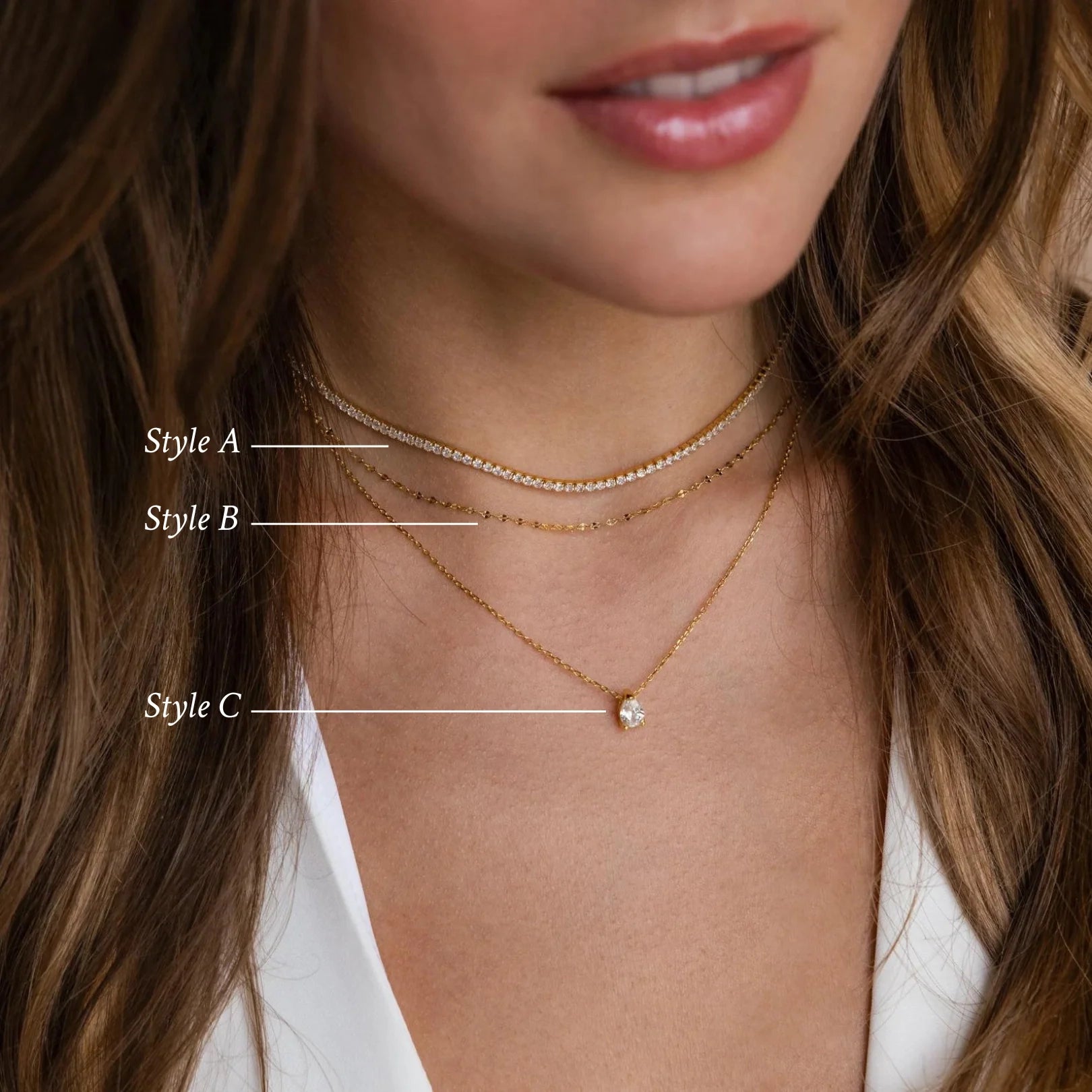 Dainty Diamond Necklace Set Silver 18K Gold Plated